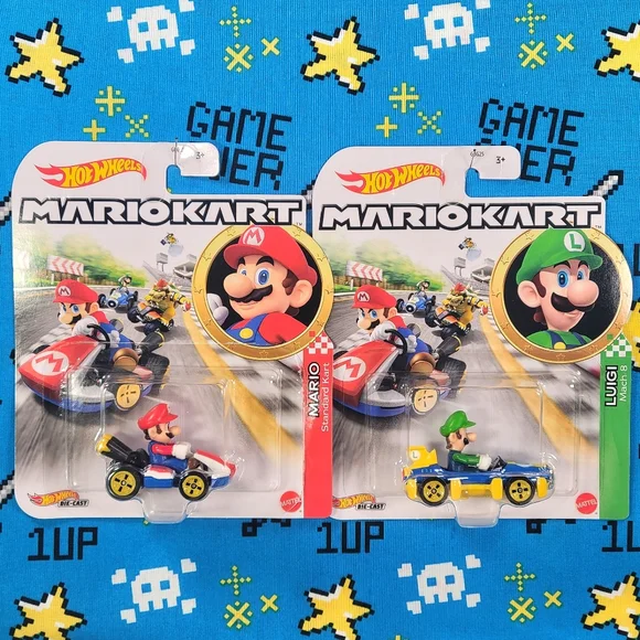 Hot Wheels Mario Kart Complete Set Wario Luigi Lakitu Yoshi Toad Shy Guy & Peach - Picture 3 of 7